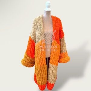 Maison de Bleu Cozy Knit Cardigan - Orange and Tan
